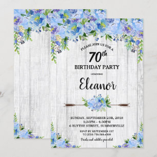 Invitation Fleurs florales bleu rustique 70e anniversaire