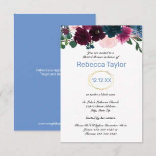 Invitation Fleurs Florales Bleues Verticales - Lavage de Mari