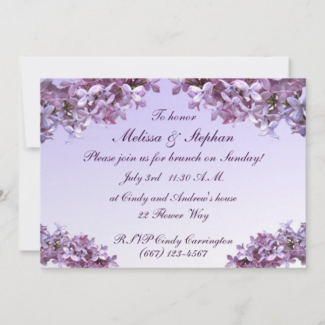 Invitation Fleurs florales Lilac Mariage Brunch (Devant)