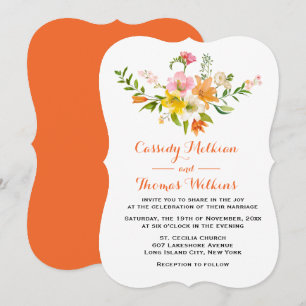 Invitation Fleurs florales Lily rose, jaune et Mariage orange