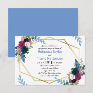 Invitation Fleurs Florales Mod Bleu - Fête de Fiançailles 3x5
