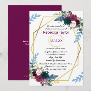 Invitation Fleurs Florales Mod Vert Prune - Baby Shower