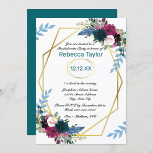 Invitation Fleurs florales Mod Vert Turquoise - Bachelorette 
