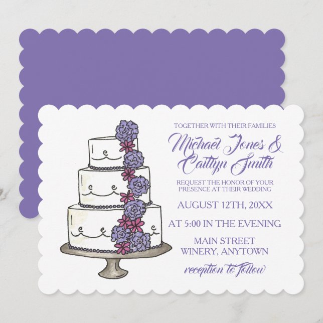 Invitation Fleurs florales Rose Fête des mariées Mariage Gâte (Devant / Derrière)