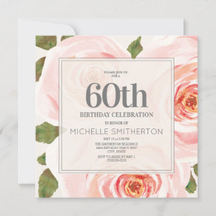 Invitation Fleurs Florales Rose Rose 60e Anniversaire Femmes
