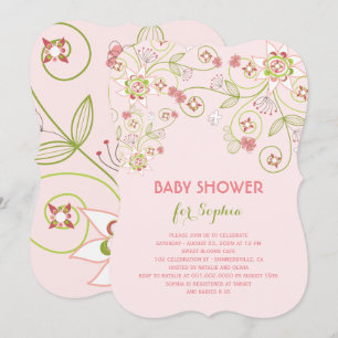 Invitation Fleurs florales roses Whimsical Chic Baby shower f