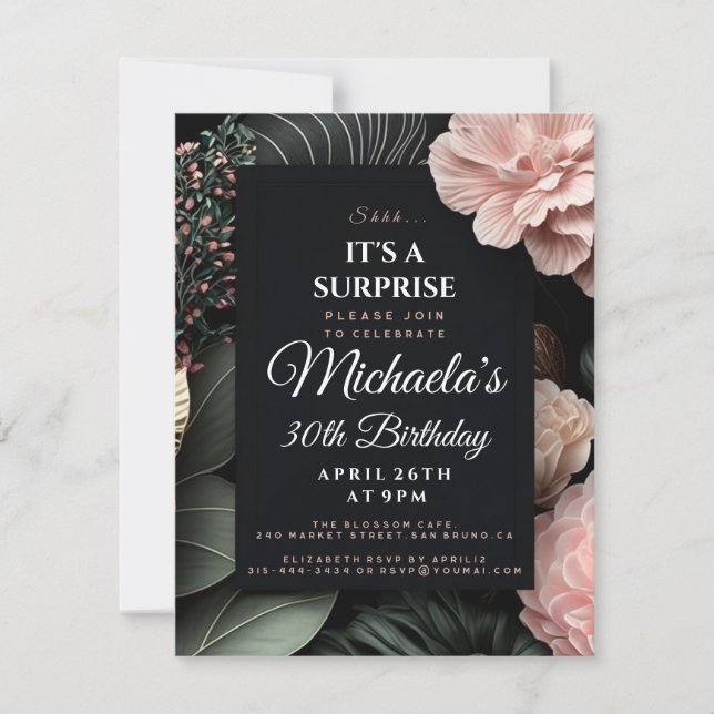 Invitation Fleurs florales Surprise secret fête d'anniversair (Devant)