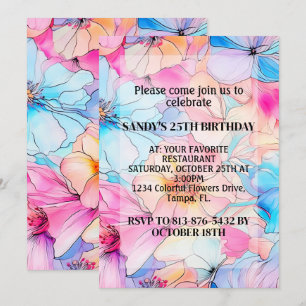 Invitation Fleurs florantes Abstraites colorées Fête d'annive