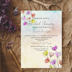 Invitation Fleurs florissantes avec Fête des mariées de ligne