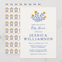 Fleurs folk mignonnes Scandi en Baby shower bleu