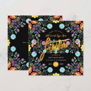 Invitation Fleurs folkloriques de Fiesta mexicaine Llama Gold