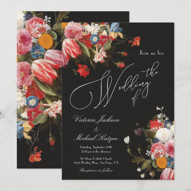 Invitation Fleurs fraîches Floral Dark & Moody Invitatiatiati (Devant / Derrière)