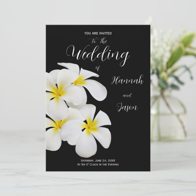 Invitation Fleurs Frangipani Blanches, Tropical, Mariage Flor (Debout devant)