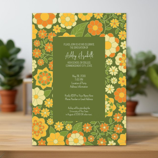 Invitation Fleurs funky - Fête de graduation moderne (Custom Graduation Announcement and Invitation)