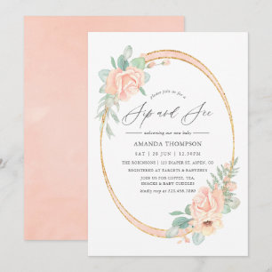 Invitation Fleurs géométriques rose pastel Sip and See