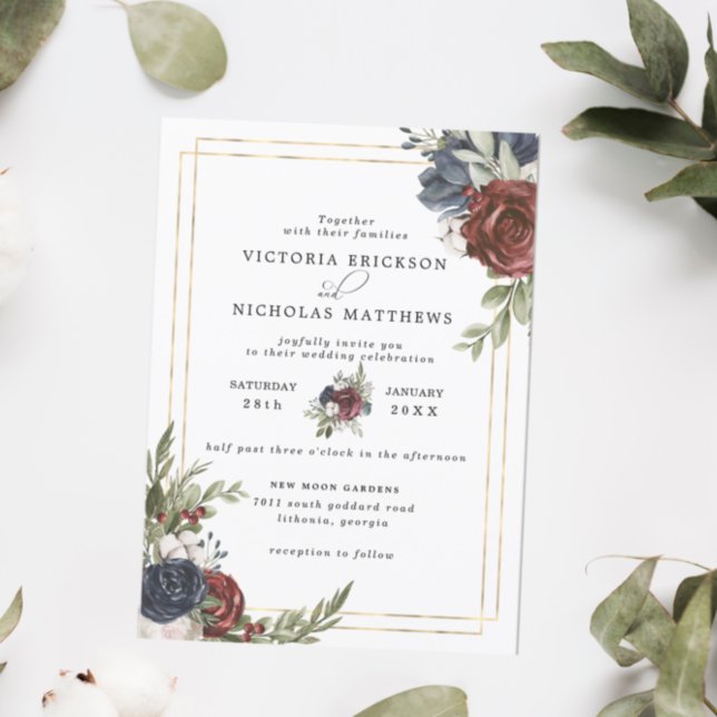 Invitation Fleurs givrees | Mariage botanique d'hiver (Créateur téléchargé)