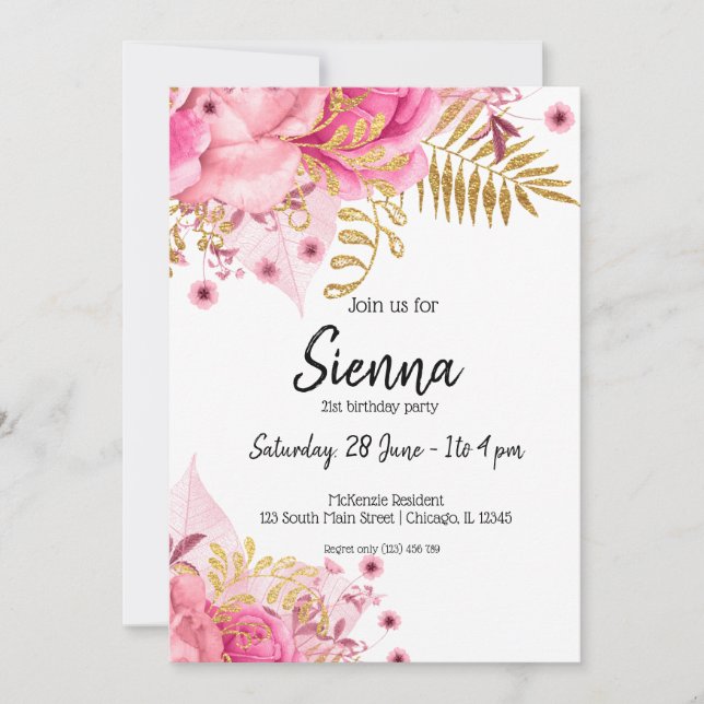 Invitation Fleurs Glamour Modernes pour toutes les occasions (Devant)