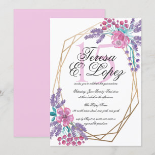 Invitation Fleurs Gold Terrarium Aquarelle Quinceañera