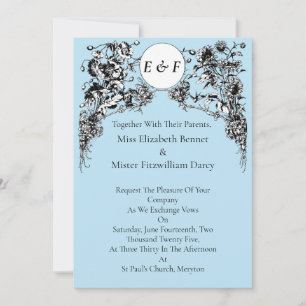 Invitation Fleurs gravées, oiseaux et hibou