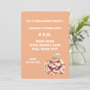 Invitation Fleurs groovy orange Citrouille Fête d'Halloween