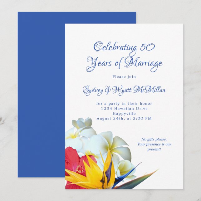 Invitation Fleurs hawaïennes Bouquet Anniversaire (Devant / Derrière)