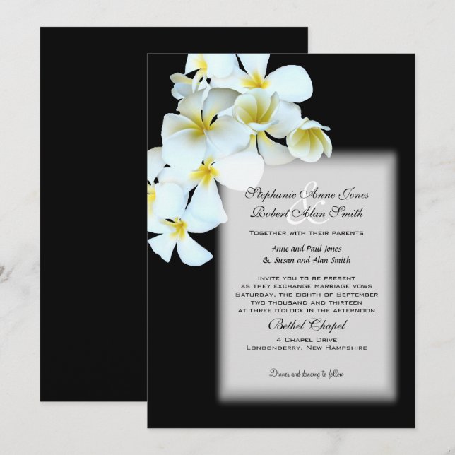 Invitation Fleurs hawaiiennes personnalisées Noir Mariage Inv (Devant / Derrière)