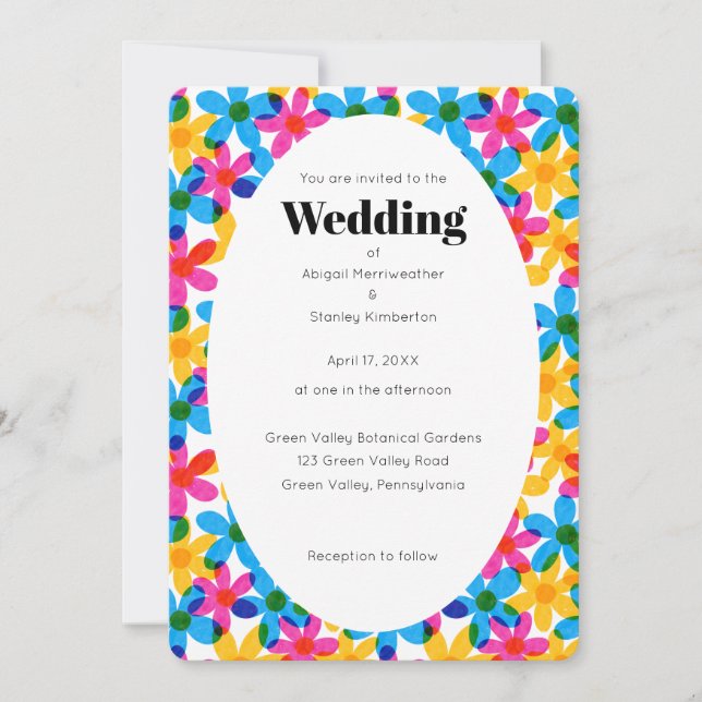 Invitation Fleurs hippies brillantes et audacieuses Mariage d (Devant)