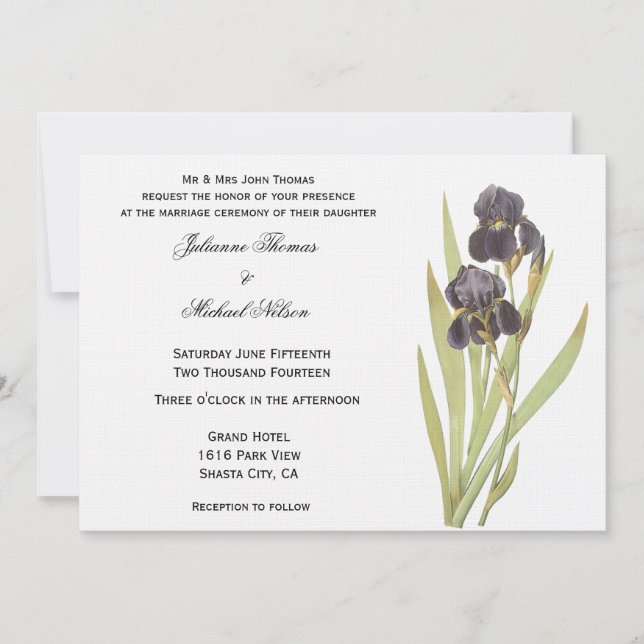 Invitation Fleurs Iris Violettes (Devant)