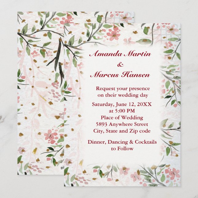 Invitation Fleurs japonaises de cerisier Mariage (Devant / Derrière)