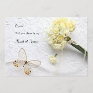 Invitation Fleurs jaune pâle avec demoiselle d'honneur papill