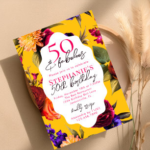 Invitation Fleurs Jaunes 50 et Incroyable Fête d'anniversaire