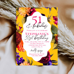Invitation Fleurs Jaunes 51 & Fête d'anniversaire 51 Fabuleus
