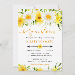 Invitation Fleurs jaunes d'été en aquarelle pour Baby Shower