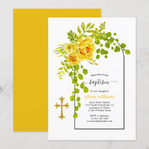 Invitation Fleurs jaunes et arche fleurie baptême