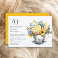 Fleurs jaunes et bleues de tasse à thé pour 70e an