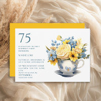 Fleurs jaunes et bleues de tasse à thé pour 75e an