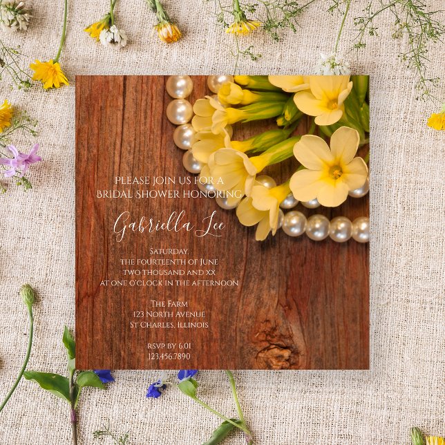 Invitation Fleurs Jaunes et Fête des mariées champêtre en boi (Créateur téléchargé)