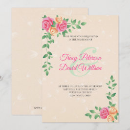 Invitation Fleurs Jaunes Et Roses Mariage