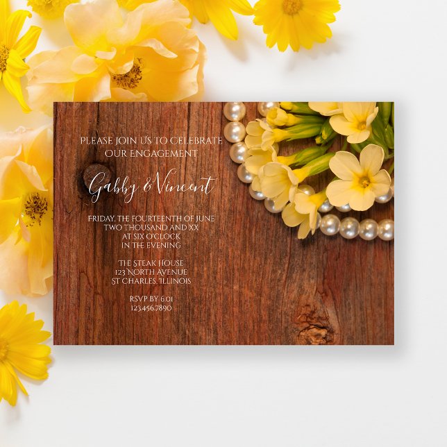 Invitation Fleurs Jaunes Grange Bois Pays Partie d'engagement (Créateur téléchargé)