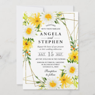 Invitation Fleurs Jaunes Mariage de cadre Or