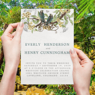 Invitation Fleurs Jaunes Mariage Vintage Lovebird Teal