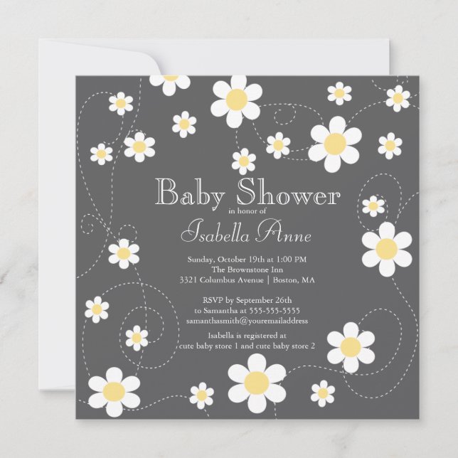 Invitation Fleurs Jaunes Modernes Baby shower Floral Neutre (Devant)