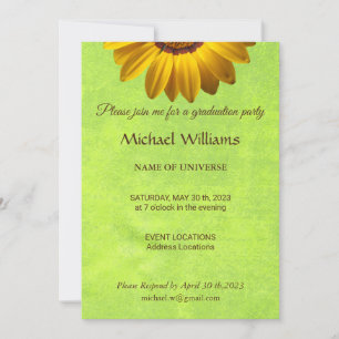 Invitation Fleurs jaunes sur Monogramme vert Abstrait