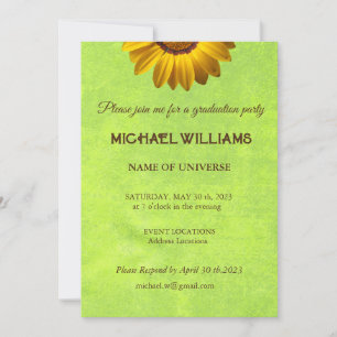 Invitation Fleurs jaunes sur Monogramme vert Abstrait