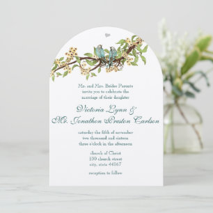 Invitation Fleurs Jaunes Turquoise Aqua Blue Bird Wedding Inv