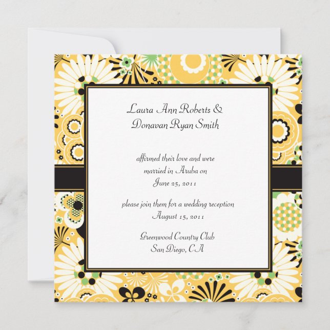 Invitation Fleurs Jaunes Vertes Marron Rétro Mariage Après-Ma (Devant)