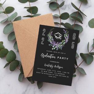 Invitation Fleurs lavande noir blanc pour la fête de remise d