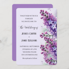 Invitation Fleurs Lilac Aquarelle Mariage rustique