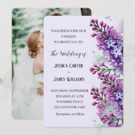 Invitation Fleurs Lilac Aquarelle Rustique Mariage photo