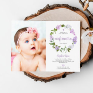 Invitation Fleurs Lilac Rustiques Confirmation photo fille